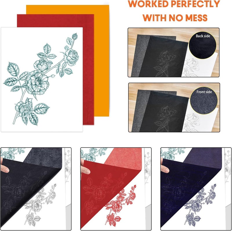 psler Carbon Paper for Tracing Graphite Transfer-Paper - 10 Sheets Red,10 Sheets Blue,10 Pcs Black for Tracing Drawing Patterns on Wood Projects Fabric Artist A4 Size 8.5 X 11 Inch - Image 3